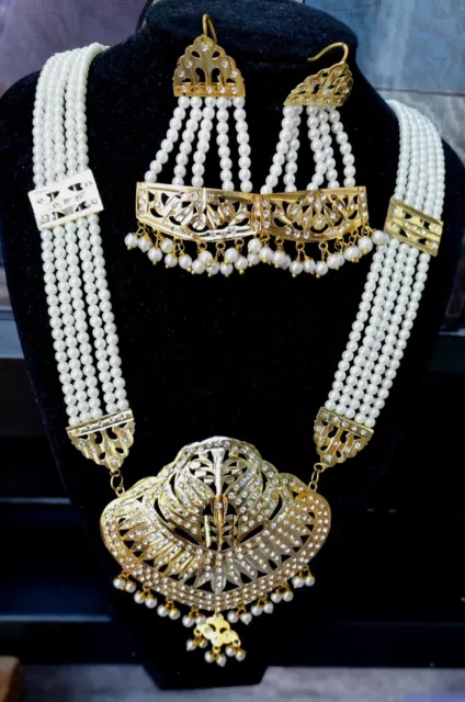 Indian/Pakistani bollywood style long rani haar jadau with earrings pearl work