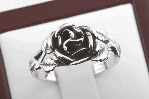 Ring Rose mit Blättern aus 925 Sterlingsilber Gr. 54,5 Top! *