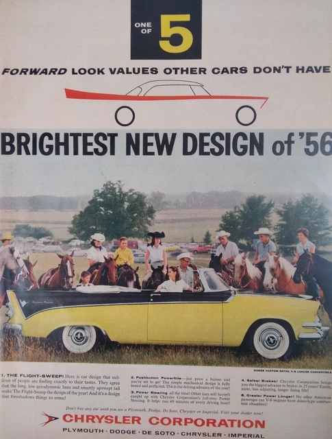 Chrysler Print Ad Original Rare Vtg 1950s Custom Royal Lancer Convertible Horses