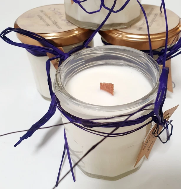 NATURAL ESSENTIAL OIL Scented Wood Wick Soy Beeswax Candles Handmade