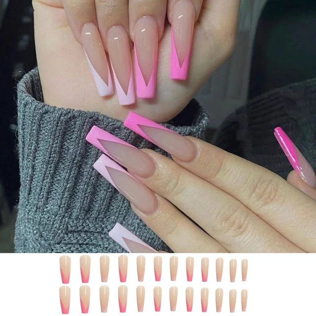 Pointe des ongles Faux ongles Portable Faux ongles de cercueil Rose français