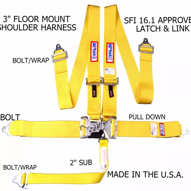 Rjs Racing Sfi 16.1 5 Pt Latch & Link Floor Mount Harness Belt Yellow 1130206