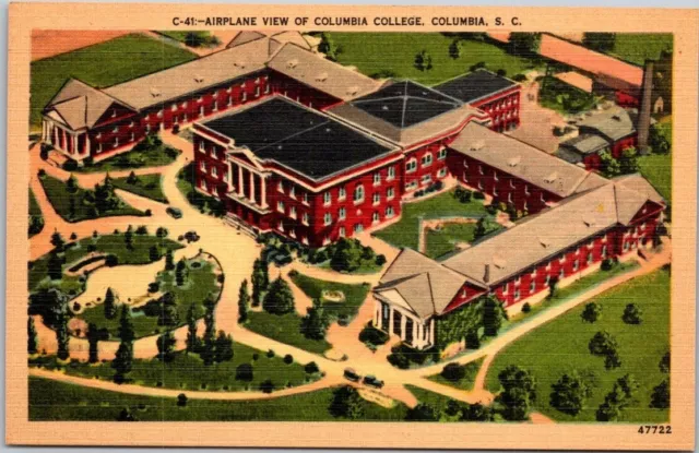 Columbia College Aerial View Columbia SC VTG Linen Postcard Unposted A30
