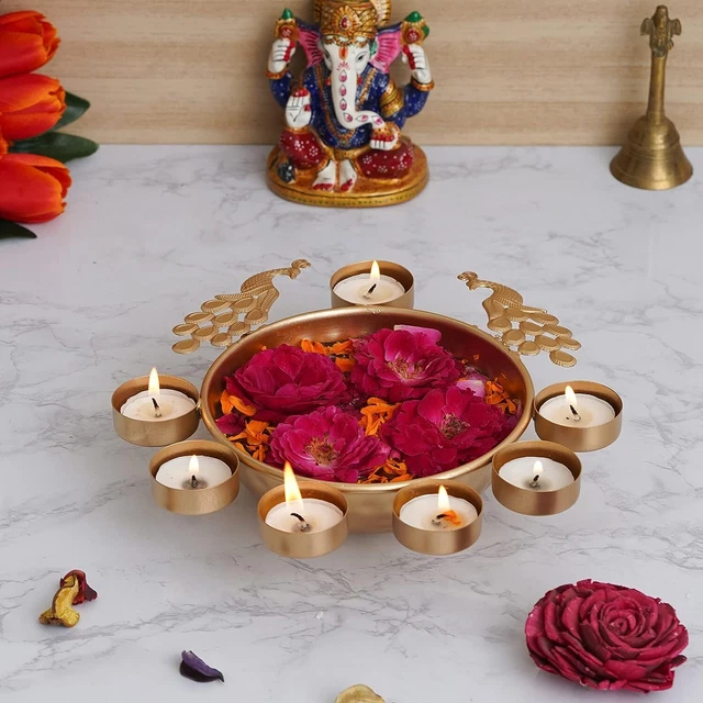 Decorative Peacock Shape Tea Light Candles Urli Bowl for Home- Free Shipping