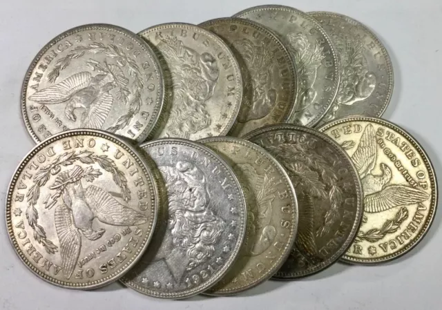 1921 PDS  Morgan Silver Dollar Mixed 10 Lot of Decent Pieces Denver SF Phila