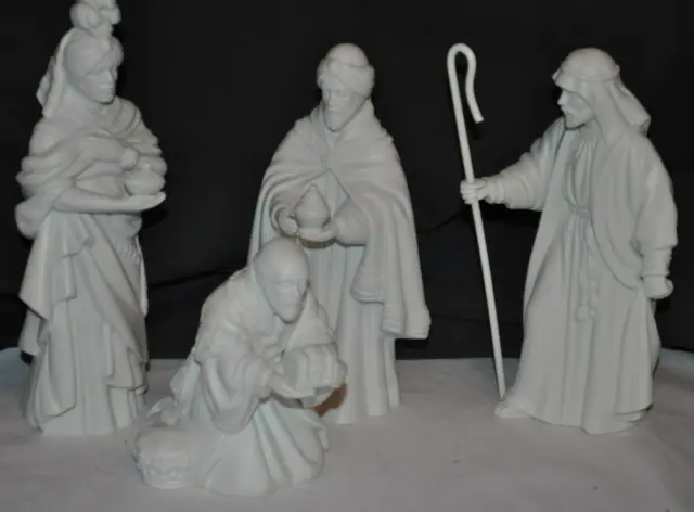 Vtg 1982 Lot Set 4 Avon White Porcelain Nativity 3 Kings & Shepherd Figurines