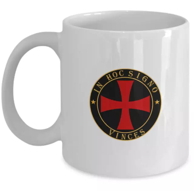 Knights Templar coffee mug - In hoc signo vinces motto - crusaders cross symbol