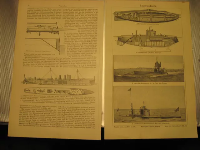 Bilder-3 x Antike Holzstiche U-Boote,Tiefseeforschung von 1895 Technik