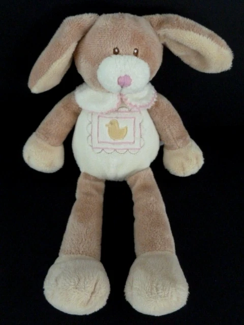 R7. DOUDOU PELUCHE LAPIN chien TOODO Beige rose blanc poussin 28cm - ETAT NEUF *