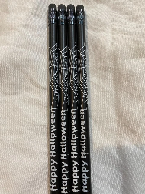 Lot of 4 Happy Halloween Black Wood Pencils Art School Scrap Booking