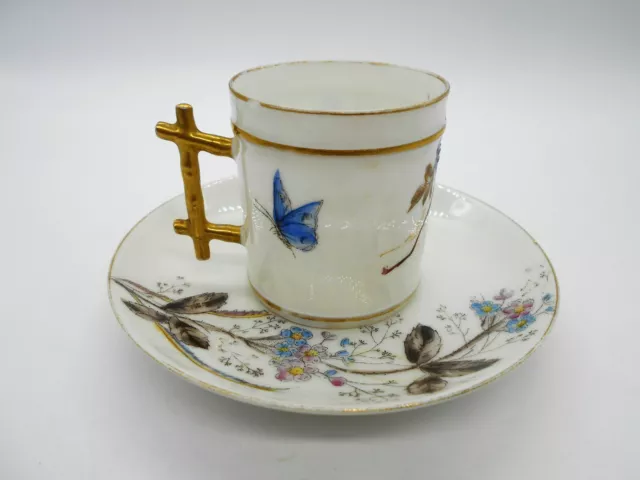 ( 01 ) Superbe Tasse & Sous Tasse Décor Floral & Papillon En Porcelaine De Paris