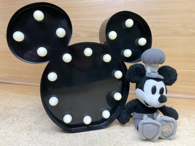 Black Mickey Mouse Disney Led Lamp Night Light & Steamboat Willie Plush