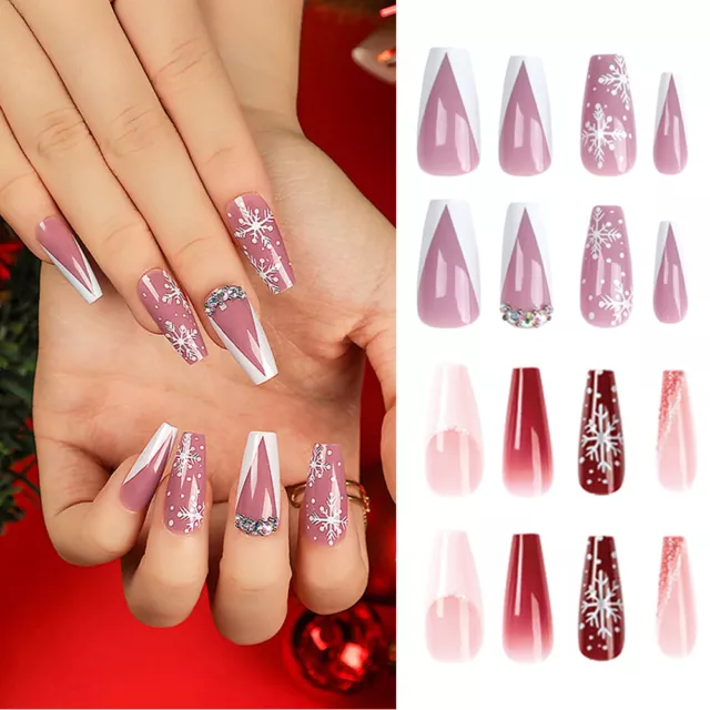 Faux Ongles Longs À Pression Pour Ballet Extension D'ongles Décor De Noël 24 R