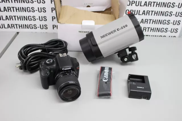 Canon EOS Rebel T3 Digital SLR Camera Black W/ EFS 18-55mm Lens, Studio Light