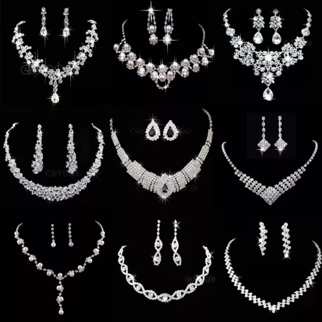 Shinning Prom Wedding Bridal Jewelry Crystal Rhinestone Necklace Earring Sets