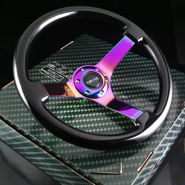 Nrg 350Mm 3"Deep 6-Hole Black Wood Steering Wheel Neo Chrome Spokes St-036Bk-Mc