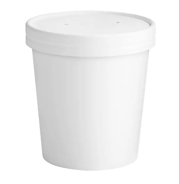 Double Poly-Coated White Paper Food Cup with Vented Paper Lid - 16 oz., 250/Case