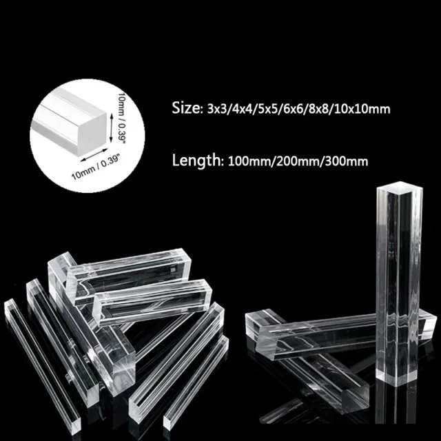3-10mm Acrylglas  Vierkantstab farblos Länge 100/200/300mm Vierkant Stange