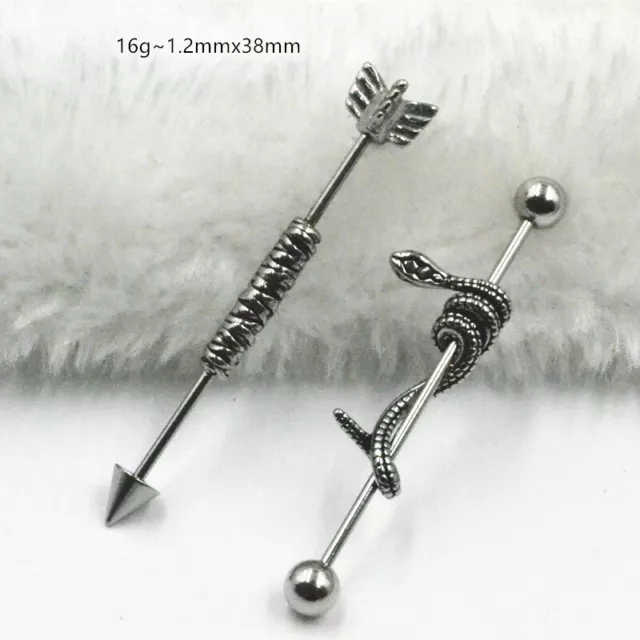 50pc 16G Arrow Snake Surgical Steel Barbell Ear Industrial Bar Upper Earring HOT