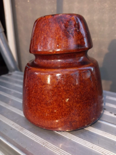 Vintage Ceramic/Porcelain Insulator - Brown Glaze - - Mushroom top threaded 4