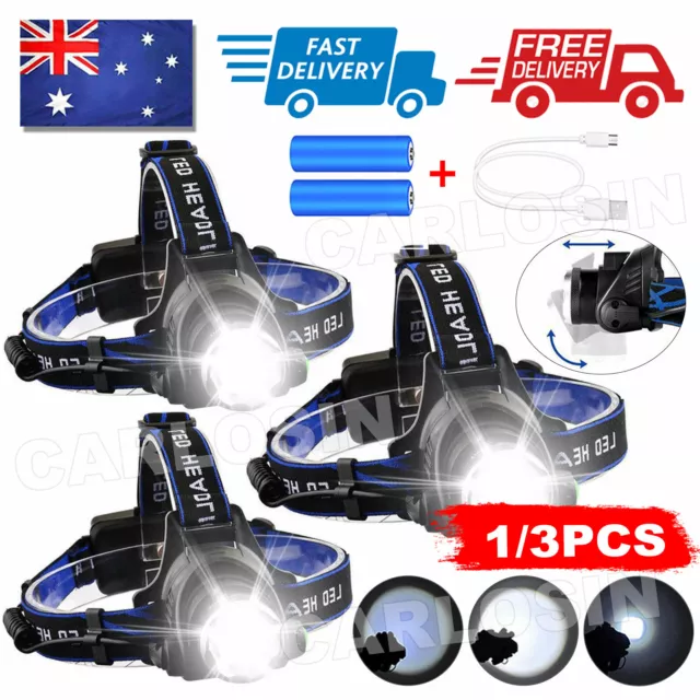 1/3X Rechargeable Headlight Zoomable LED Headlamp XML T6 Head Torch Waterproof