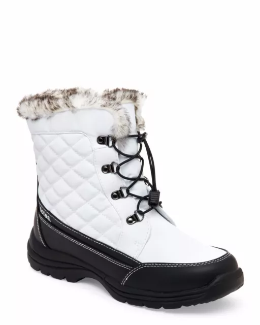 New Women's White Waterproof Faux Fur Toby Totes Boots  Laces And Side Zipper