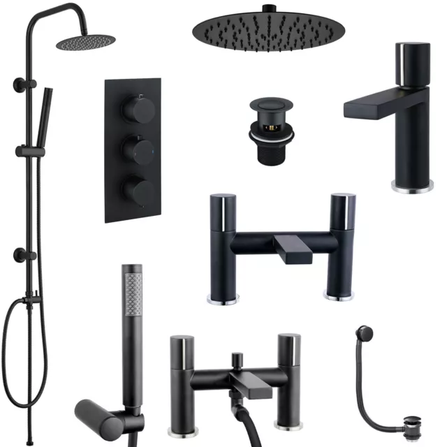 Mattschwarz Modern Quadratisch Rund Badezimmer Waschbecken Bad Wasserhahn Thermostat Duschmixer