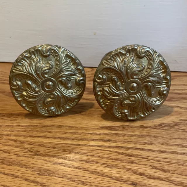 Vintage  Pair Solid Brass Broque Curtain Tie Backs Ornate Medallions
