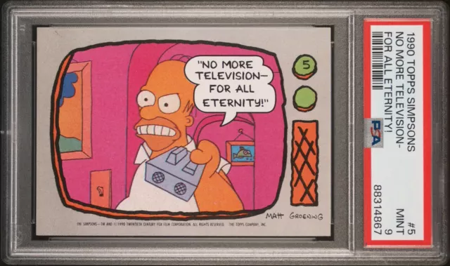 1990 Topps Simpsons Homer #5 No More Television For All Eternity! RC PSA 9 Mint