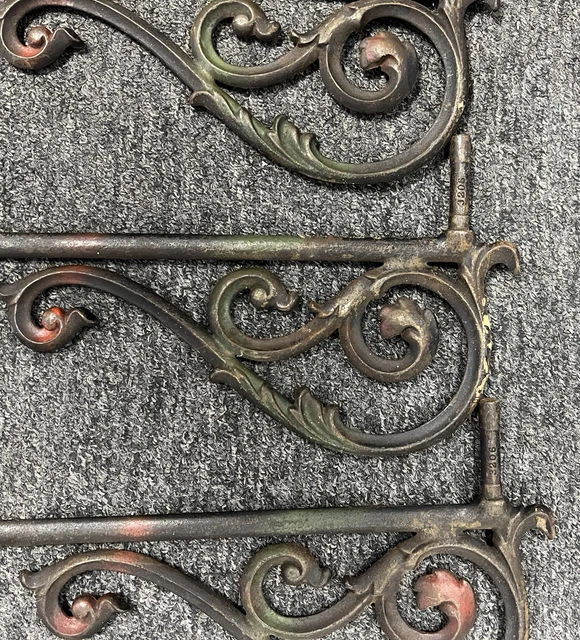 Vintage Swing Arm Curtain Rods Lot of  8  (4 Pairs)  Cast Iron Floral 2 Brackets 3