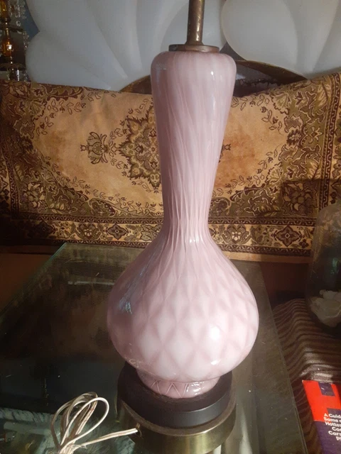 Vintage Pink Bulbous Glass Diamond Murano Table Lamp 32" Tall X 8"Dia. X 6" Base