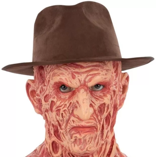 Adulto Halloween Autorizzato Freddy Krueger Costume Cappello Fedora Marrone Da