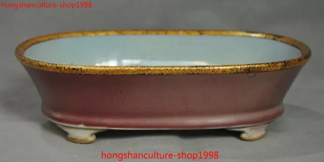 7"old chinese Song dynasty jun kiln porcelain Gilt Inscription plate dish tray