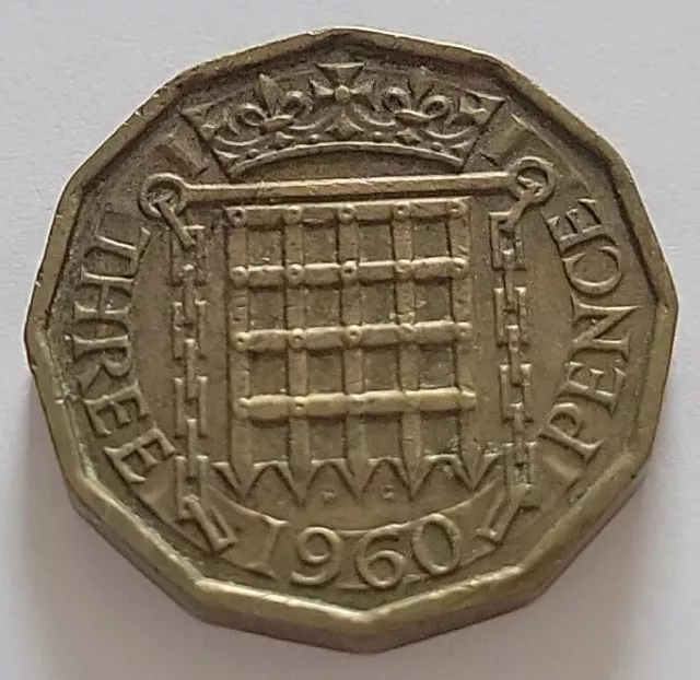 1960 United Kingdom Queen Elizabeth II Three Pence 3d coin