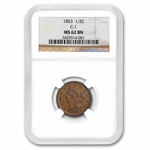 1853 Half Cent MS-62 NGC (Brown) - SKU#238218 1853 Half Cent MS-62 NGC (Brown) - SKU#238218