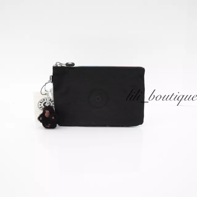 NWT Kipling AC8641 VIV Cosmetic Accessory Pouch Rainbow Zipper Polyamide Black