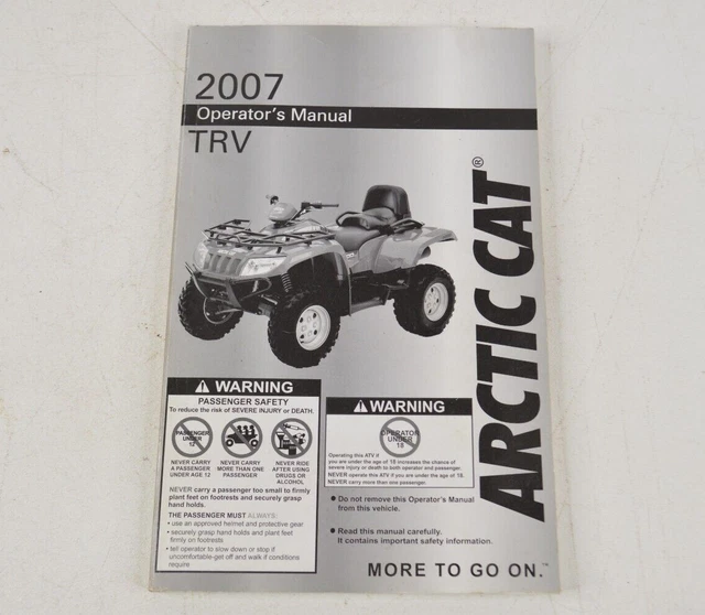 2007 Arctic Cat TRV ATV 4 Wheeler Owners Manual Specs Maintenance Book