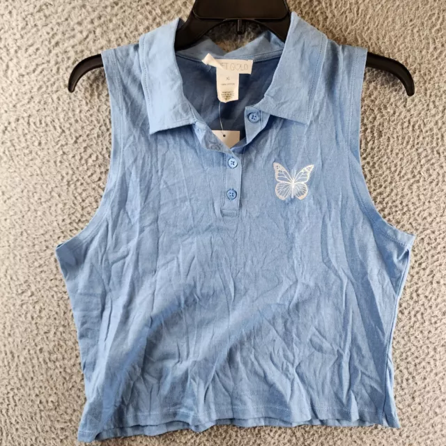 PLANET GOLD Embroidered Polo Tank Top Juniors' XL Allure Butterfly Sleeveless~