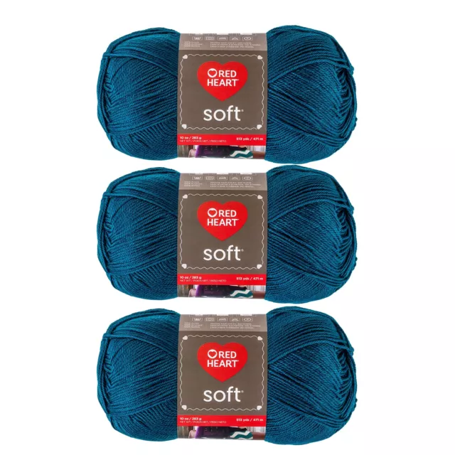 Red Heart Soft Yarn, 3 Pack, Teal (10 Ounce) 3 count