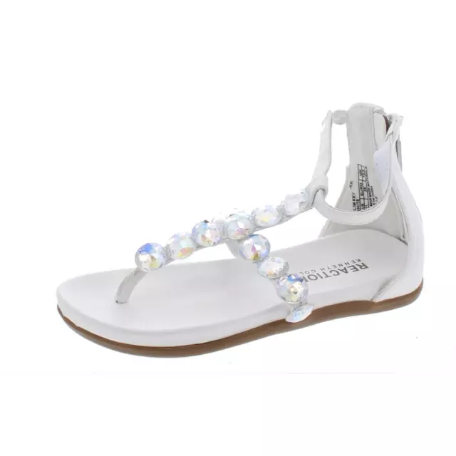 Kenneth Cole Reaction Girls Slim Key White Flat T-Strap Sandals Shoes  6573