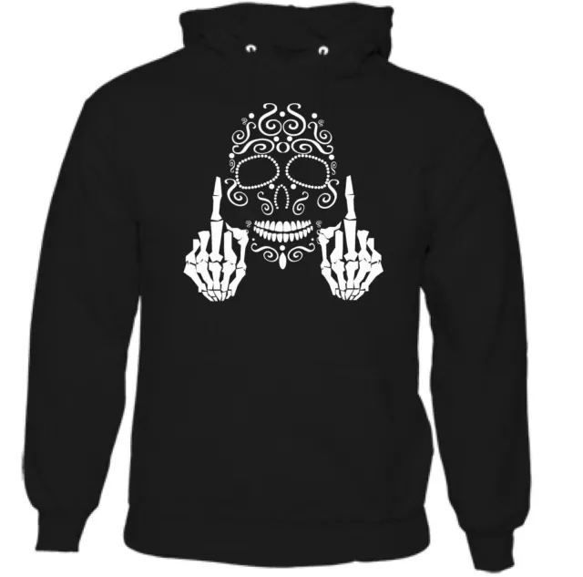 Sugar Skull Middle Finger Mens Day Of The Dead Hoodie Motorbike Bike Biker Goth