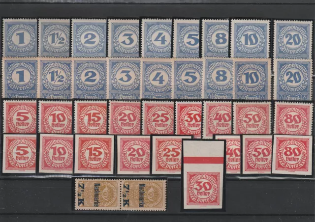 1919/21 - 4 postfrische Sätze Portomarken + Nachmarke, ANK 75-102, 84-92 x+y