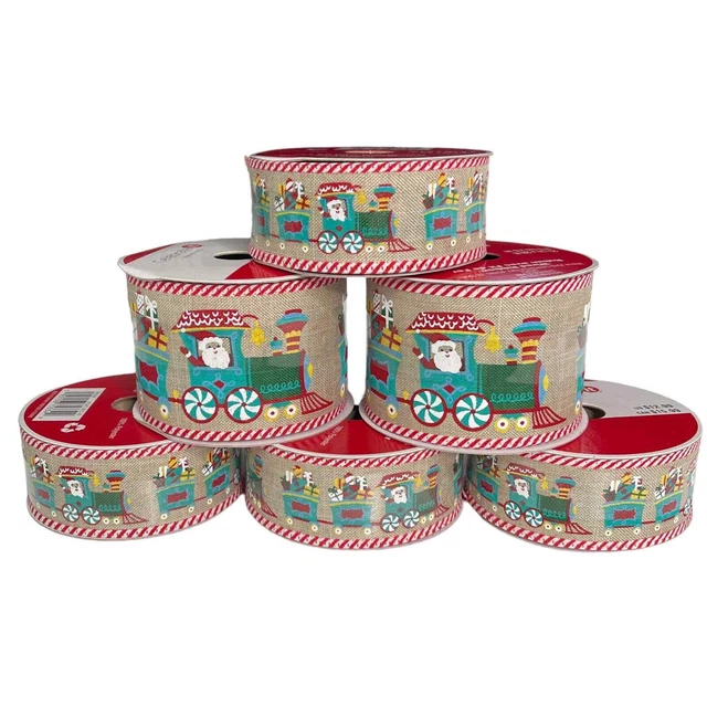 Celebrate It Wired Ribbon Santa Train Set 6 = Four 1.5" & Two 2.5" NEW