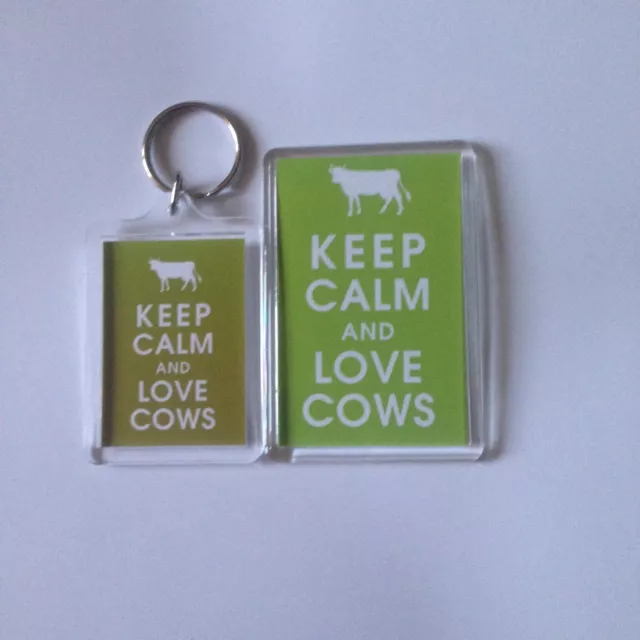 KEEP CALM AND LOVE COWS Keyring or Fridge Magnet GIFT PRESENT IDEA