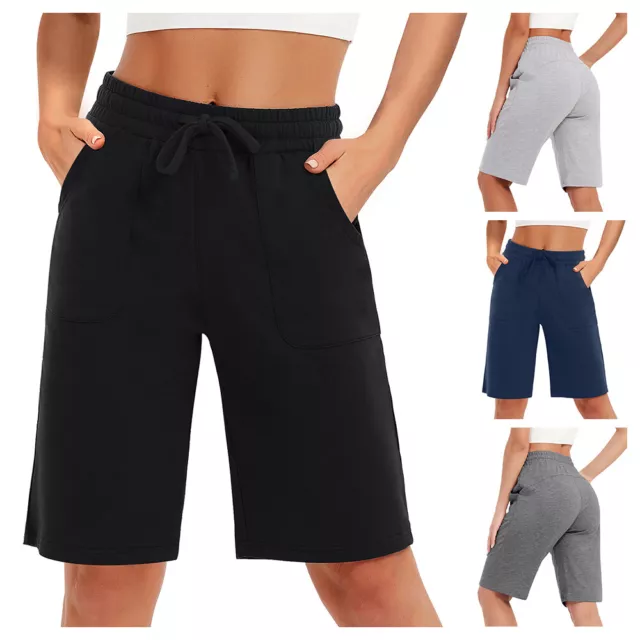 Women Sweat Shorts Pockets Athletic Lounge Summer Workout Bermuda Knee Trousers