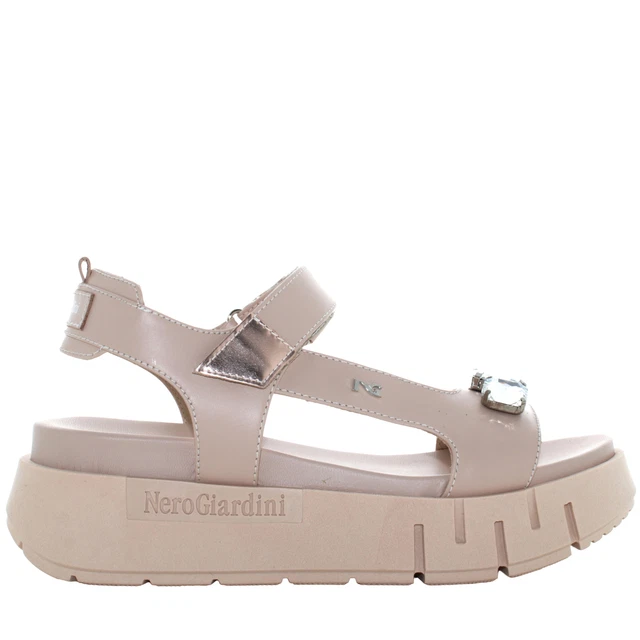 Nero Giardini Sandali Donna E410442D 614 | Pelle Rosa Con Suola In Gomma | Tacco Comodo | Primavera Estate