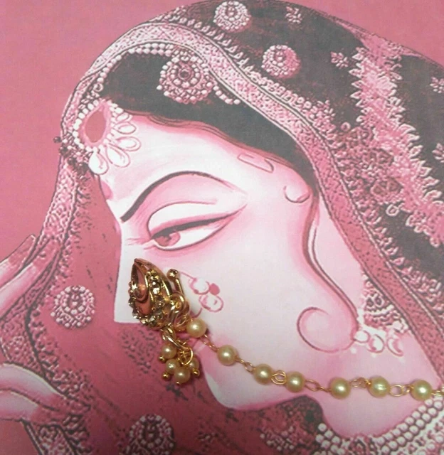 Indian Traditional GoldPlated Wedding Nath Long Chain Pakistani Nose Ring Jewely