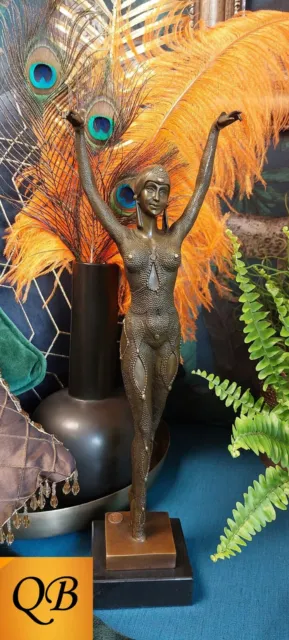 Art Deco Bronze Figurine Sculpture Statue Dourga Erotic Lady Dancer Chiparus