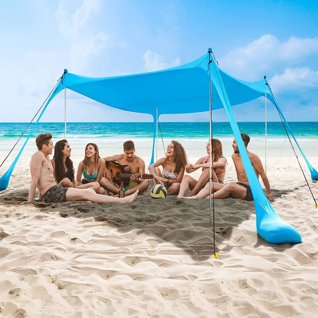 Tente De Plage Anti-UV UPF50+ – 2,1×2,1 M – AKLIFFE – Poteaux Alu, Sacs De Sable – Pour Plage, Camping, Pique-nique
