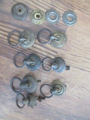 Lot Eastlake Victorian Ring Pulls & Parts Cabinet Drawer Pulls Brass Plates